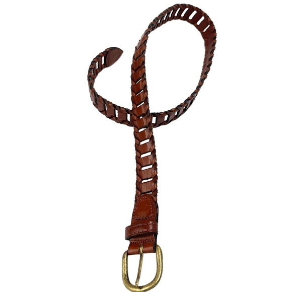 Woven Cowhide Leather Belt With Brass Buckle - Brown, Made in Argentina, Sz Sm - Picture 5 of 6